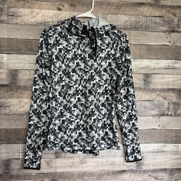 Nike Pro Women Hoodie Black Gray Glitch Training Dri Fit Pullover Small NWT - Picture 1 of 11